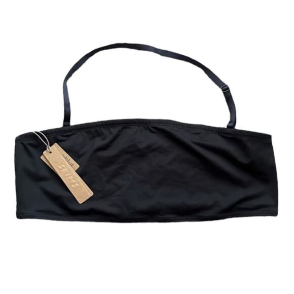 SKIMS Recycled Swim Bandeau Swim Bikini Top In Onyx Black Top - Picture 4 of 5